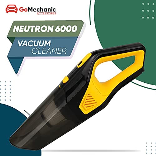 GoMechanic Car Vacuum Cleaner - Portable 2 in 1 Wet & Dry Cleaner for Car with High Suction Power 6000PA - Multipurpose 12V Power Corded with Nozzle Straw & HEPA Filter (Neutron 6000, Black & Yellow) 2