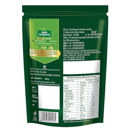 Tata Sampann Pure Chia Seeds, 500g, Rich in Calcium & Protein, Source of Iron, Trans Fat Free, Rich in Magnesium, Rich in dietary fibre, Rich In Omega 3 Fatty Acid 2