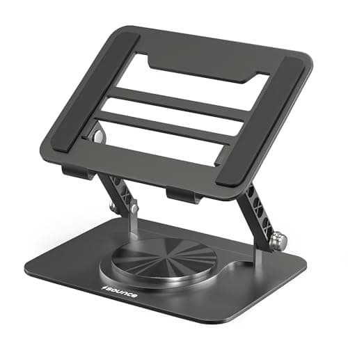 Sounce HyperLift Aluminium Laptop Stand, 6-Angle Adjustable Ergonomic Foldable Riser with Carry Pouch, Ventilated Cooling, Anti-Slip, Compatible with MacBook HP Dell Lenovo 10-15.6 Inch (Black)