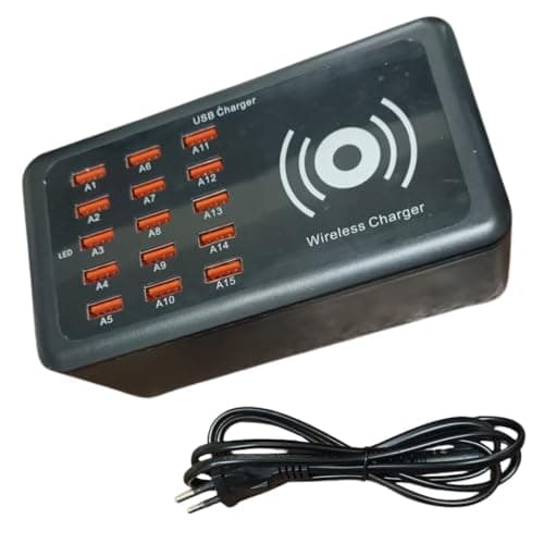 Drumstone (𝐋𝐢𝐦𝐢𝐭𝐞𝐝 𝐓𝐨𝐝𝐚𝐲) Multi-Port USB Charging Hub with Wireless Charging, 15 Ports 100W 5V/2.4A per Port, Safe Fast Charging for Phones & Tablets𝟏𝟓 𝐘𝐞𝐚𝐫𝐬 𝐖𝐚𝐫𝐫𝐚𝐧𝐭𝐲