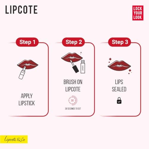 Lipcote Lipstick Sealer | Smudge-Proof, Waterproof & Transfer-Proof Lip Top Coat | Long-Lasting 8-12 Hrs | Works on Any Lipstick | Original UK Formula | 6.5ml 3