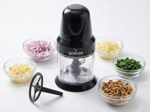 GOEAZE Electric Chopper, 400 Watts, Twin Blade Technologies, Vegetable Chopper, Cutter, 100% Pure Copper Motor, Chop, Mince, Dice, Stainless Steel Blade, 500 ml, One Touch Operation, Black