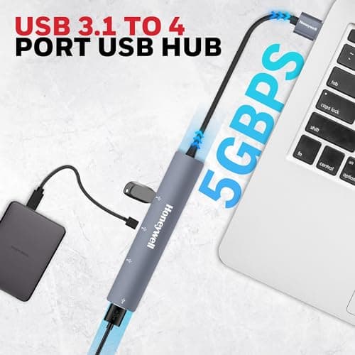 Honeywell Newly Launched 4-in-1 Ultra Slim USB Hub 1xUSB 3.0 & 3 x USB 2.0 Ports, 30cms Cable, DataTransfer Speed Upto 5GBPS,Universally Compatible with All USB,PC,Speaker,Laptop,Hard Drive etc. 2