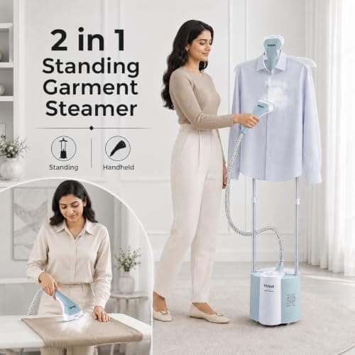 INALSA Standing Iron Garment Steamer-2000 W|Variable Control Knob |1.7 L Detachable Water Tank|Adjustable Iron Board|Vertical & Horizontal Steaming up to 30g/min|28 sec Fast Heating-STEAM MASTER PLUS 2
