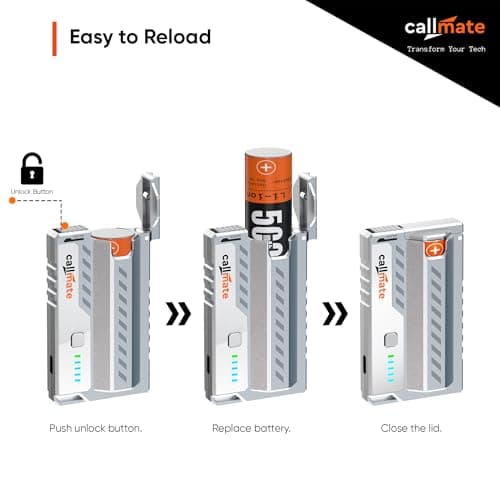 callmate Shotgun 23W PD Fast Charging 10000mAh Power Bank with USB-C PD Output, Lightweight & Portable, Replaceable Cells with 2X 5000mAh for Smartphone (Lithium-Ion, 2X 5000mAh), White 3
