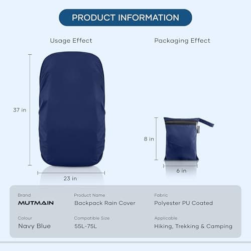 MUTMAIN Waterproof 55L to 75L Rain Cover for Rucksack Backpack Bag, Suitable Bags for Hiking, Camping & Trekking XL Bag, Two Side Adjustable Buckle and Elastic Protect from Rain and dust, Navy blue 3