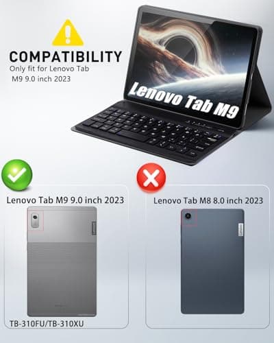 TUNKARMOR Keyboard Case for Lenovo Tab M9 2023/2024 Release 9.0" Tablet (TB-310FU/TB-310XU) - Mouse and Detachable Keyboard PU Leather Cover Case Auto Sleep/Wake - Black 2
