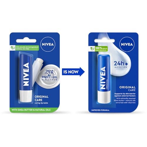 NIVEA Original Care 4.8g Lip Balm|24 H Melt in Moisture Formula|Natural Oils|Nourished Lips,4.8 g (Pack of 1) 3