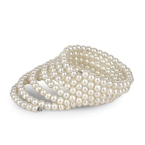 Wide Pearl Bracelet, Elastic Multi-Row Design, Cream White Faux Pearls, Fashion Jewellery 4