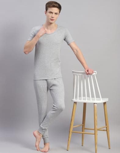Monte Carlo Mens Solid Grey Round Neck Half Sleeve Thermal Vest (6240M2GR-0-42) 5