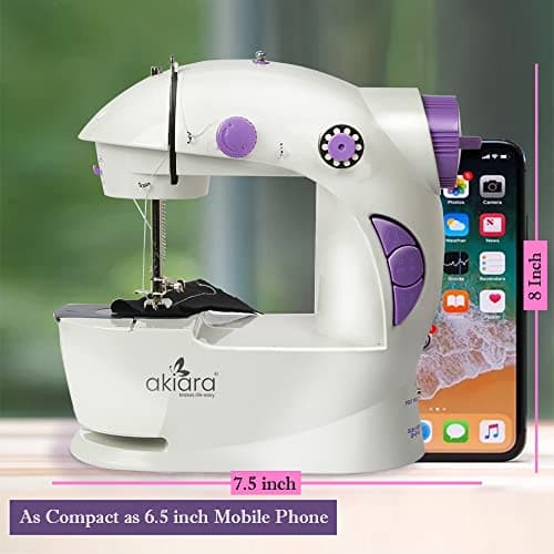 Akiara - Makes Life Easy Tailoring Mini Sewing Machine for Home Tailoring Use | Mini Silai Machine (White & Purple) 5