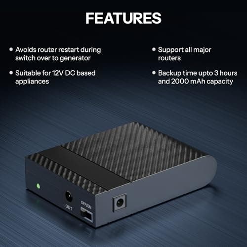Shanqiu Mini Router UPS by Dark Woof 12V WiFi Broadband Fiber Modem | 8 Hours WiFi Ups Power Backup | Ups for Router at Power Cuts | 12V/2A Plug & Play | Current Surge & Discharge Protection Tu_DOX 3