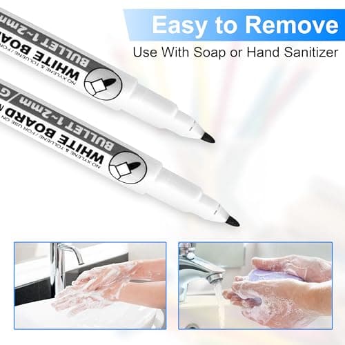 GLUN® Eraseable Board Markers Fine, Black Colour Pack of 4, Attached Top Cap Duster, Dazzling Colours, Quick Dry and Wet Cleaning, No Smearing 5