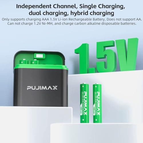 PUJIMAX® AAA Rechargeable Batteries | Lithium 1.5V 800mAh High Capacity (4-Pack) + Wireless Fast Charger Kit | 30-Min Rapid Charge, 1500+ Chaging Cycles,10-Year Life | OEM | 1-Year Warranty 3