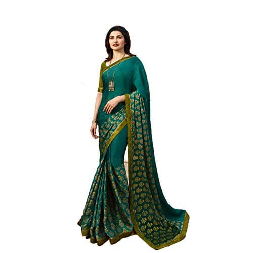 RAJESHWAR FASHION WITH RF Women's Silk Printed Saree With Lace Border & Blouse Piece(Mehendi)