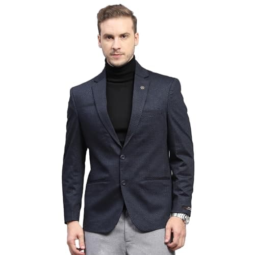 Monte Carlo Mens Navy Blue Self Design V Neck Full Sleeve Coat (223021019-1-38)