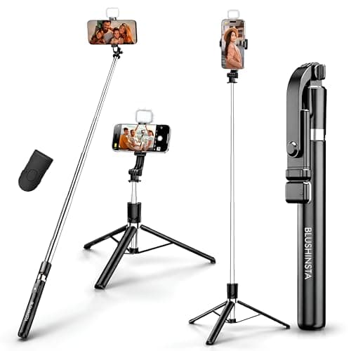 Blushinsta Selfie Stick Tripod with Light 67 inch /170cm Tripod for Mobile Phone Multi Functional Bluetooth Long Selfie Stick for Travel Vlogging (GenZ Stick 170 CM)