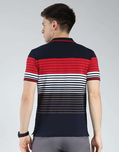 Monte Carlo Men's Regular Fit Striped Polo T-Shirt | Half Sleeve | Collared Neck | Casual Wear T Shirt for Men's Navy Blue M (Pack of 1) 4