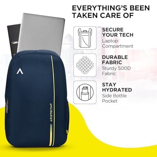 Aristocrat Nova 15L Laptop Backpack for Men & Women with Bottle Pocket | Padded Shoulder Straps, Multi Compartments | Travel & College Bag | Dark Blue 4
