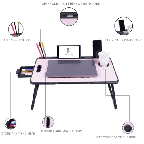 ROARIFY Foldable Wooden Mini Laptop Table for Bed & Study | Portable Laptop Desk with Drawer & Mobile Holder | Multipurpose Study Table for Kids & Adults (Unicorn) 5
