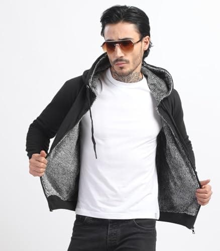 ADBUCKS Cotton Blend Winter Wear Standard Length Jacket Inside Full Black & White Fur & Made By Rich Cotton Fabric With Hoodies For Mens (Black, Xx-Large) 3