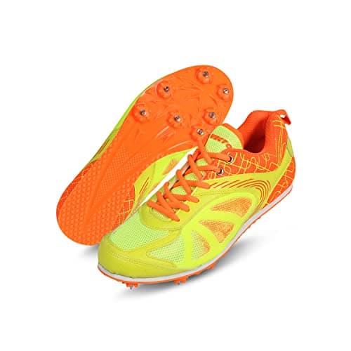 Vector X Bolted High-Performance Outdoor Running/Athletic Track and Field Shoes with Removeable Spike|Durable Sports Footwear Shoe for Adult, Men Women & Boys Kids (Green-Orange, Size- 2)