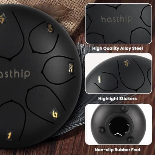 HASTHIP® Steel Tongue Drum 8 Note, 6 inch Percussion Instrument Handpan Drum with Bag, Music Book and Mallets for Kids and Adults Meditation Musical Education Concert Mind Healing Yoga (Black) 4
