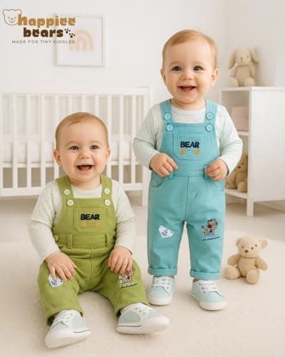 Happiee Bears Baby Boy Dungaree Set |Soft Cotton T-Shirt & Denim Style | Comfortable Cloth | Birthday Party Gift & Outfit for Infants & Toddlers | 0-6M, 6-12M, 12-18M | Made in India 2