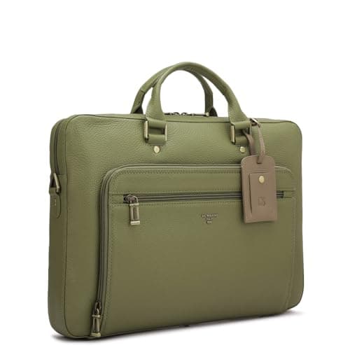 Da Milano Leather Laptop Bag for Men & for Women - Fits Upto 16" Laptop - Green 3