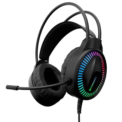 ZEBRONICS Blitz C Dolby Atmos Gaming Over Ear Wired Headphone, 50Mm Neodymium Drivers, Padded Headband, Lightweight & Comfortable, RGB Lights, Flexible Mic, Type-C Connector, Black