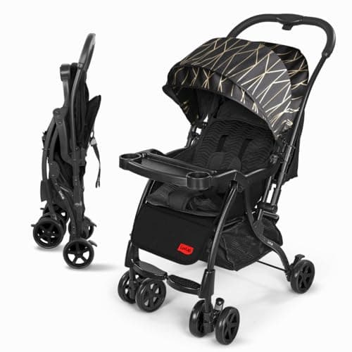 Luvlap Sunshine Plus Stroller/Pram with Reversible Handlebar, 5 Point Harness, 3 Level Recline Adjustment, Compact and Easy Fold, for Newborn Baby/Kids, 0-3 Years (Black)