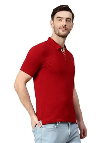 Cantabil Men's Cotton Blend Solid Polo Neck T-Shirt (Regular Fit) Red 5