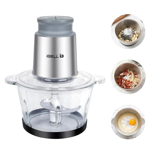 IBELL MT200GPRO Electric Chopper with 2-Yr Warranty, 700W Powerful Motor, 2L Glass Bowl, Multipurpose for Meat, Vegetables, Fruits & Nuts, Includes Garlic Peeler & Egg Whisker (Silver)
