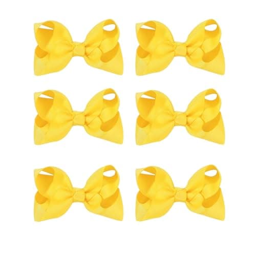 6 pack, 3 inch, Grosgrain Ribbon Hair Bows with Alligator Clips, girls and toddlers Hair Accessories (yellow)