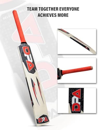 Poplar Willow Cricket Bat Wooden Cricket Bat for Tennis Ball & Leather Ball Lightweight Durable Strong Bat Comfortable Grip Long Handle (Red Bat with Carry Bag) 5