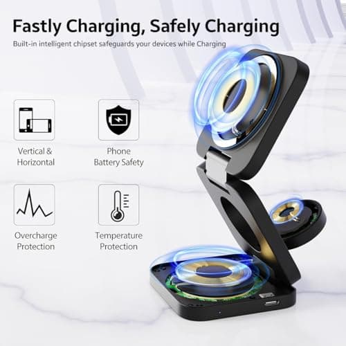 Wireless Charging Station, 3 in 1 Fast Wireless Charger Stand for Multiple Devices Watch 10 9 8 7 6 SE 5 4 3 2, iPhone 17 16 15 14 13 12 11 Pro Max/Plus/Mini/X/XS/Max/XR/SE 2
