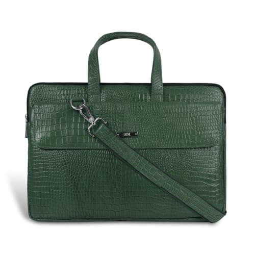 UZR Slim Croco 16 Inch Laptop Messenger Bag, Faux Leather, Green, 12 Litre, for Women & Men