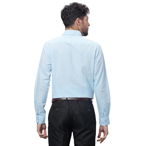 Raymond Men's Slim Fit Cotton Linen Blend Full Sleeve Regular Collar Solid Pattern Light Blue Casual Shirt (Size: 39)-RCSQ01838-B1 4
