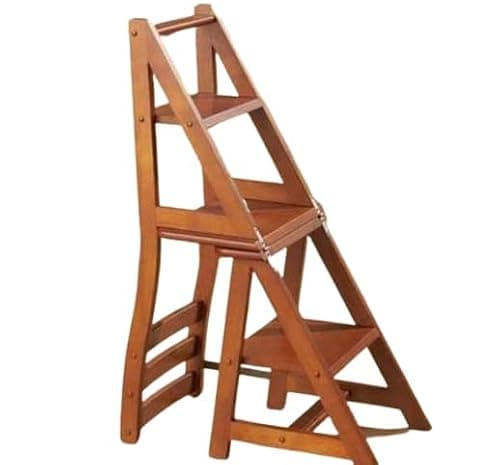 MAHOKSHA Multifunctional Wooden Four Step Stool for Kitchen and Home||Wooden Folding Library Ladder Chair,2 in 1 Lightweight Portable Multifunctional Step Stool| Foldable Chair 2