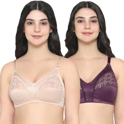 Wacoal Women’s Audrey| Non Padded | Non Wired |Full Cup|Plus Size| Pack of 2 | Full Support Bra Multicolour (36DDD)