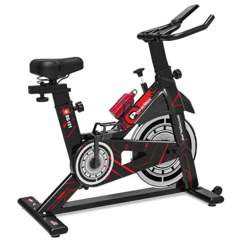 PowerMax Fitness BS-151 Spin Bike Exercise Cycle with 10KG flywheel, Max user wt. 130kg for maxpro home workout, 2-way adjustable seat, Knob braking, iphone holder, 1 Year Manufacturer Warranty