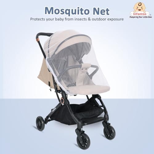 Infantso RIDE-X Baby Stroller / Pram for Baby with 5 Point Safety Harness, Multi Level seat Recline & Spacious Cushioned seat, One-Hand Fold and 360° Rotating Wheels, Travel Friendly, Extendable Canop 6