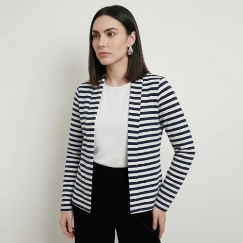 FineMe Women’s Navy Blue Striped Open Front Cardigan | Long Sleeve Layering Shurg | Everyday Office Wear Shurg-2XL 2