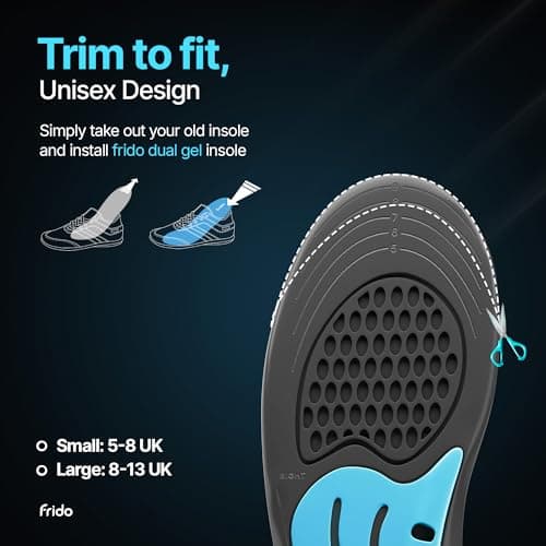Frido Dual Gel Heavy Duty Trimmable Insoles | For Loose Shoes or Replacing Existing Insoles | Thick Shoe Inserts | Extra Comfort and Support | Proudly Made in India | (Size 8-13 UK) - Pack of 1 Pair 5