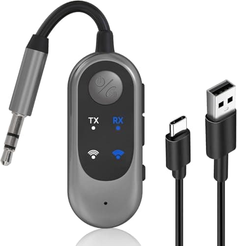 WISTAR Bluetooth 5.3 Transmitter Adapter Car Airplane Wireless Bluetooth Receiver Transmitter 2 in 1 Dual Pairs Earbuds for AirPods, Bluetooth AUX Jack 3.5 mm Audio for Flight/TV/Stereo/Gym 4