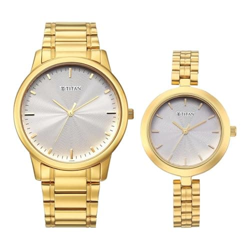 Titan Bandhan Eternal Pair Analog with Silver Dial Yellow Gold Stainless Steel Strap Watch for Couples - 19692969YM01