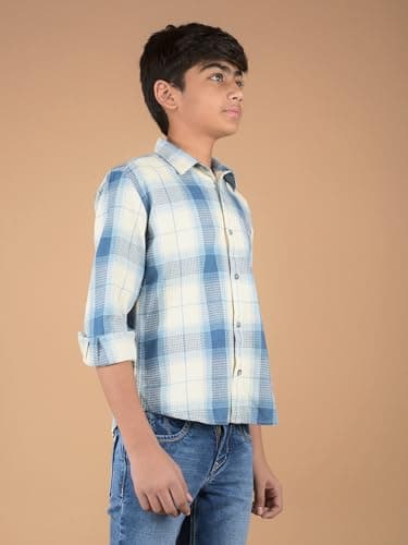 Crimsoune Club Boy's Blue Checked 100% Cotton Shirt (5-6Y) 3