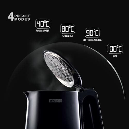 Usha ICHEF Programmable Kettle 2000 Watt| 1.5L | Digital LED Display & Touch control | Double wall for protection from hot exterior| 4 Pre-set modes| Safety with auto cut off | 2 Years Warranty(Black) 3