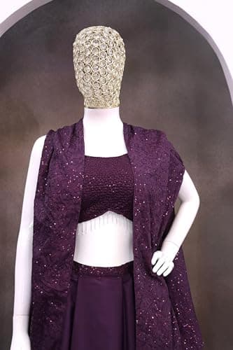 Fashion Since Women's And Girls Indowestern three piece set with embroidery Crep Silk Fabric Dhoti Blouse Shrug Traditional Indian Ethnic Wear, Wedding Festive Occasion 5