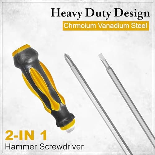 GLUN® 2 in 1 Screwdriver Hammer Head, Rubberised Handle Grip with Hammer Head 6 Inch 2 Shape Phillips, Flathead Screwdriver with Magnetic Tip 5